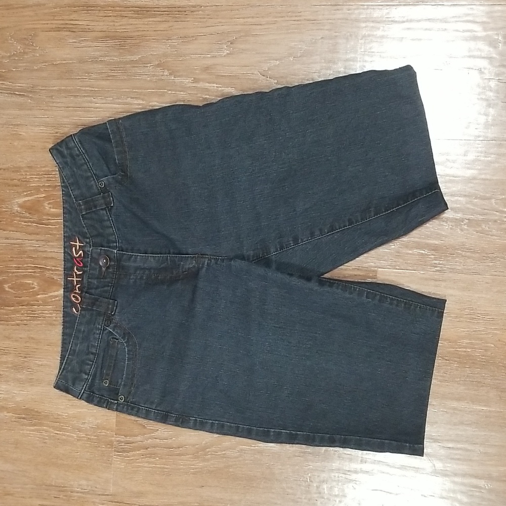 (5) Contrast Denim Jean Shorts Beach Resortwear Casual Bermuda Dark Wash